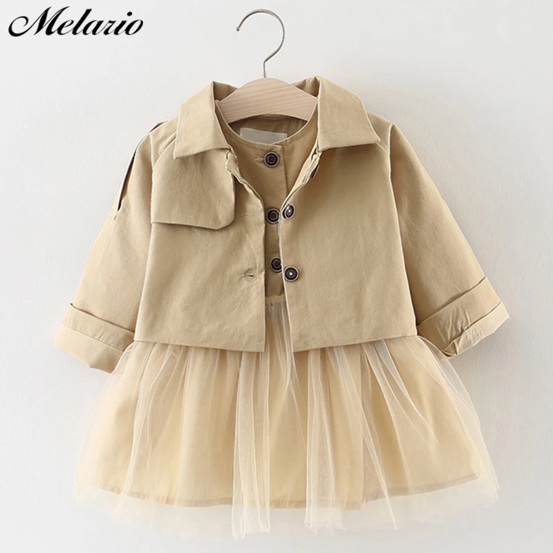 

Melario Girls Dress 2019 autumn Kids Clothes Solid color Mesh sleeveless dress+Casual coat 2Pcs for Clothing Sets Children Dress