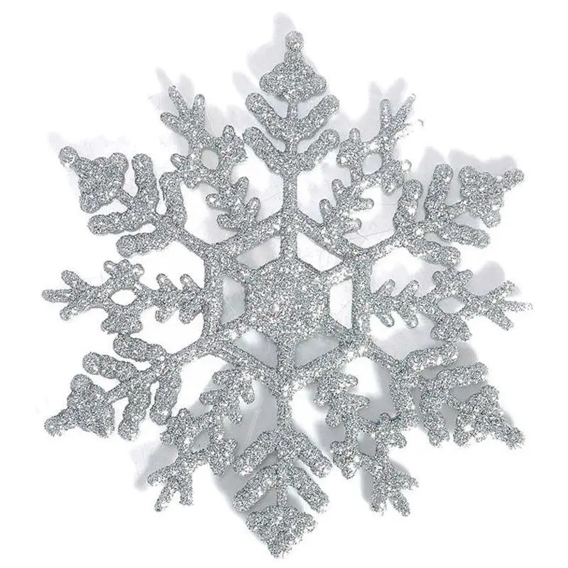 

12 Pcs Glitter Snowflake Christmas Ornaments Xmas Tree Hanging Decoration Silver
