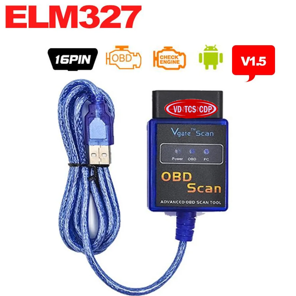 2017 New Blue Vgate USB ELM327 OBD2 / OBDII ELM 327 V1.5 Auto Diagnostic Scanner Work With OBD2