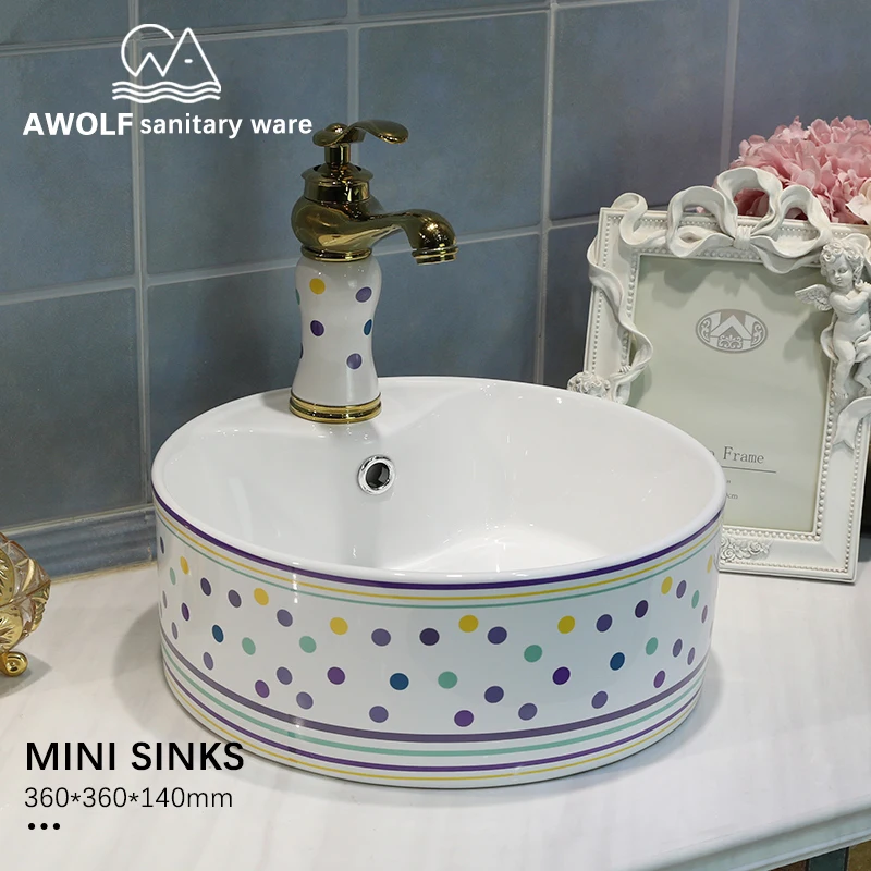 

Bathroom Sinks Ceramic Vessel Washing Basin Mini Size 36*36*14cm Lavatory Sink Pastoral Style For Bathroom Or Balcony Use AM8312