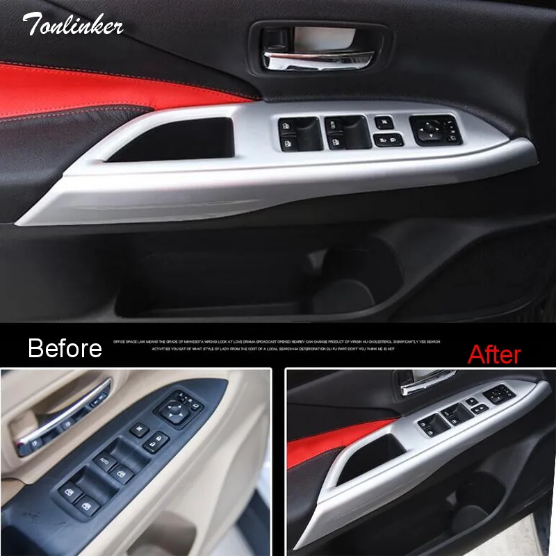 

Tonlinker New style Cover stickers For Mitsubishi Outlander 2016-18 Car Styling 4 PCS ABS Door windows lift button cover sticker