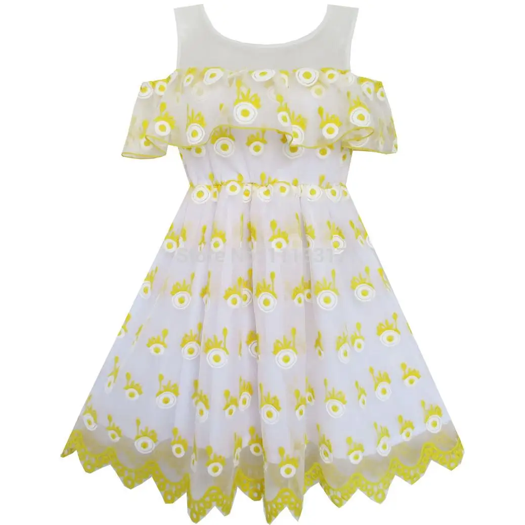 Sunny Fashion платья для девочек платье Рукавов Кружево Отделка с Цветок Детализация