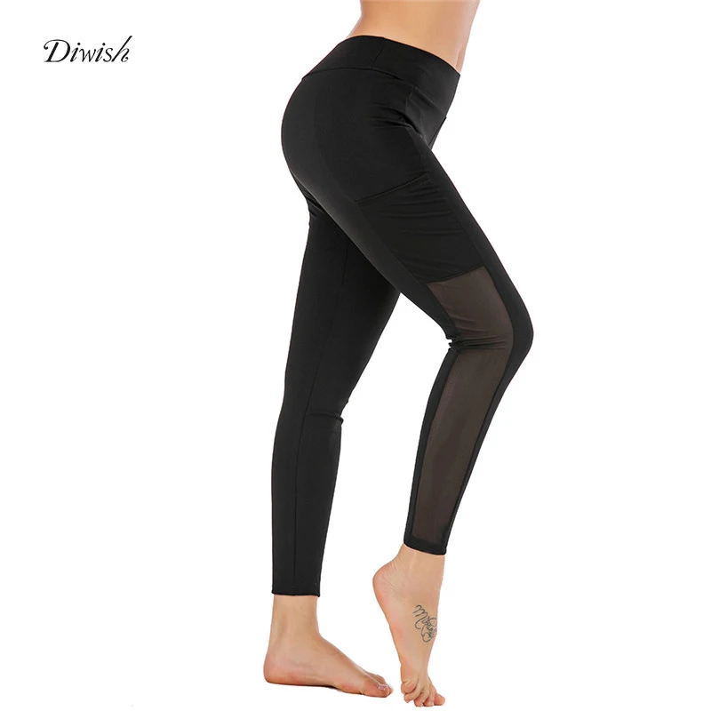 

Diwish Gym Leggings Women 2019 New Mesh Patchwork Black Yoga Pants with Pockets Fitness Tights Women Sports Wear for Women Gym