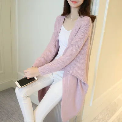 Long Sweater Coat Women's Autumn Fashion Bat Cardigan Knitted Jacket Casual Korean style Loose chaqueta de punto Cape Shirt f973 - Цвет: pink