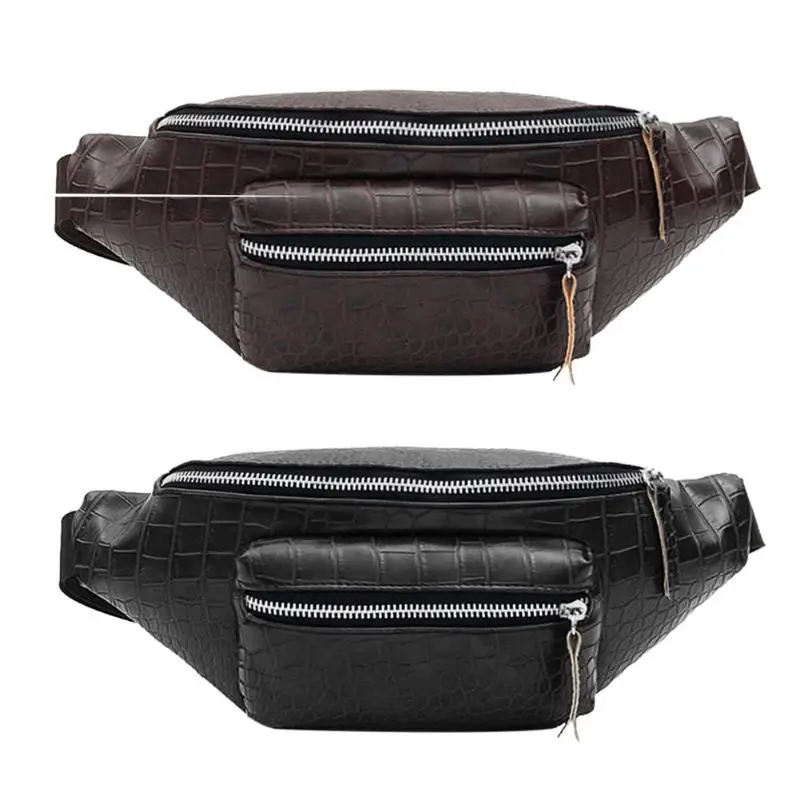 

Pure Color Stone Pattern Women Men Waist Fanny Belt Packs Leather Chest Bag