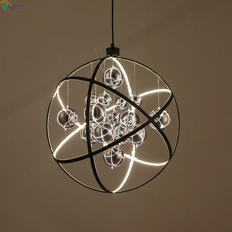 Светодиодный подвесной светильник из современного черного металла, хромированный стеклянный шар для гостиной, светодиодный подвесной светильник для столовой, подвесной светильник, светодиодный подвесной светильник s
