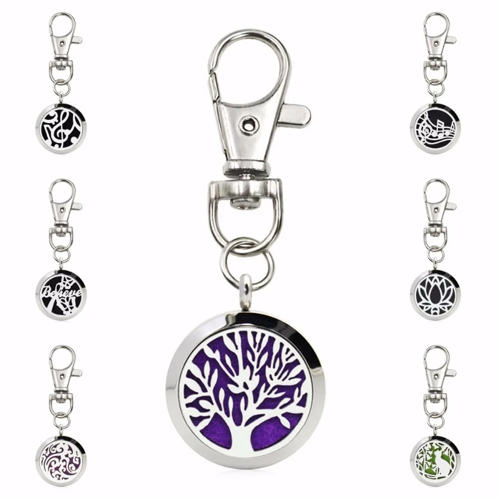 

Tree of Life Lotus Flower 25mm Stainless Steel Essential Oil Aromatherapy Perfume Diffuser Locket Keyrings Keychain 10 Pads