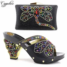 Capputine New Design African Women Shoes And Bag Sets Italian With Rhinestones Pumps Shoes With Matching Bags For Evening Party