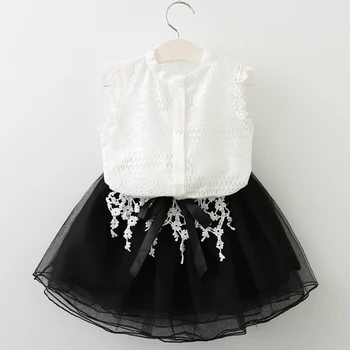 Newborn Baby Girl Black Bowknot Short T-shirt +Flowers Ball Gown Dress 2pcs Clothing Sets