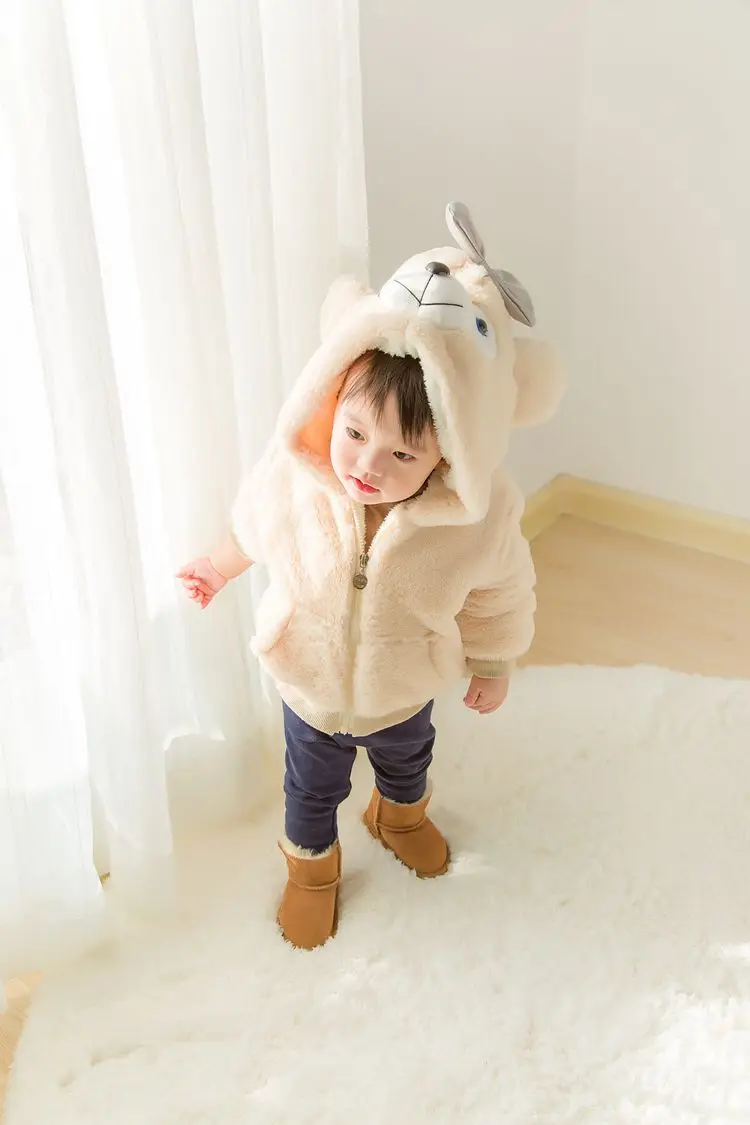 Мультфильм детей Мех животных Зимняя куртка для девочек и мальчиков одежда имитация меховое Детское пальто толстый шерстяной кардиган свитер пальто - Цвет: rice white