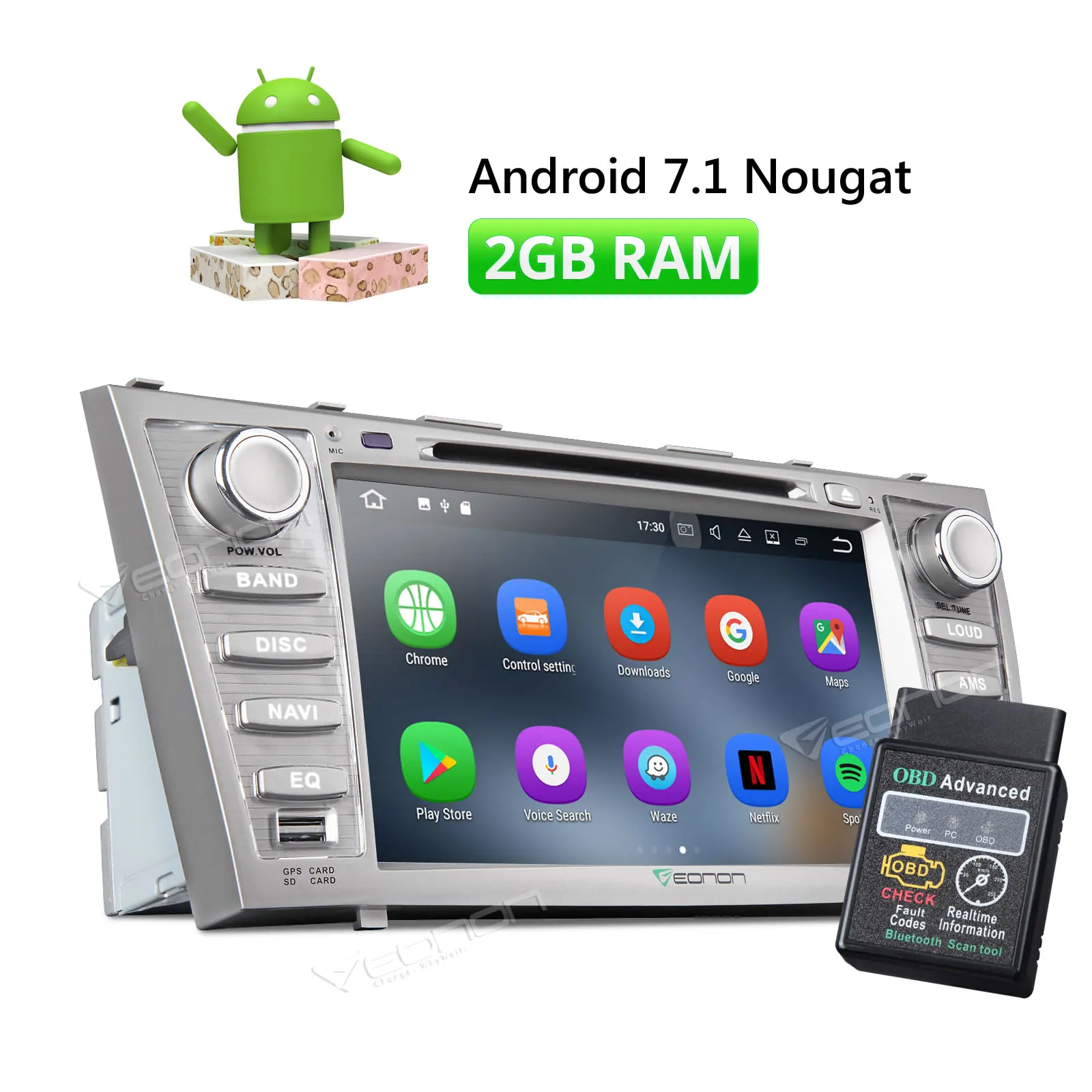 OBDII & Eonon GA8164 Android 7.1 Head Unit Car Stereo GPS SAT Nav System Radio For Toyota Aurion OBDII & Eonon GA8164 Android 7.1 Head Unit Car Stereo GPS SAT Nav System Radio For Toyota Aurion