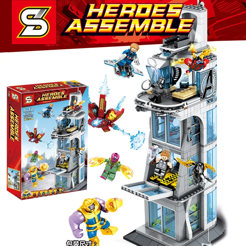 

Super Hero Avengers Tower Thanos Series Avenger Mansion Building Compatible With Intelligence 76038 Building Block Toys gift