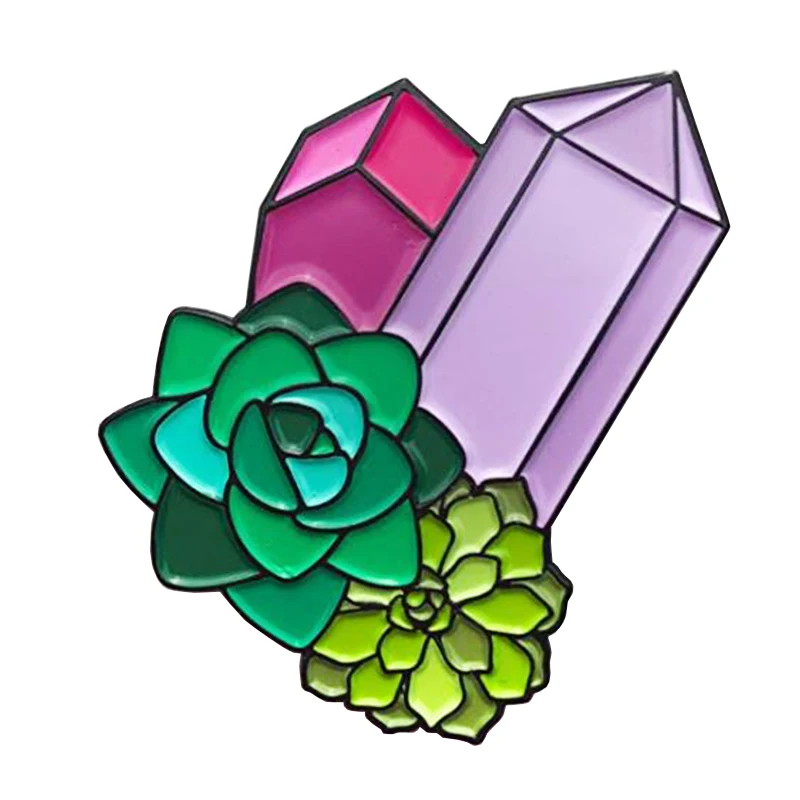 Crystal Geodes and Succulents Enamel Pin