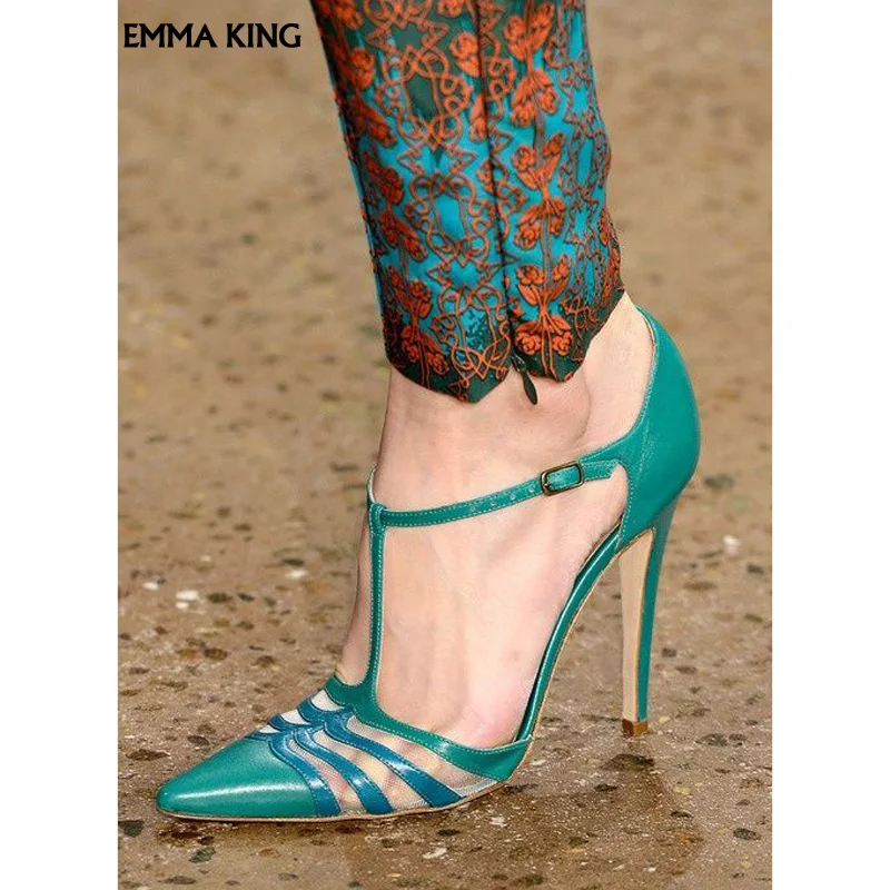 

Fashion Women Point Toe Green Runways Pumps Buckle Strap Ladies Shoes Sexy High Heels Elegant Dress Party Wedding Shoes Woman