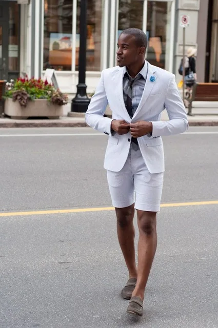 Summer Casual Men Suit White Male Blazer With Short Pants Fashion