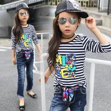 2016 New spring girls clothing T-shirt long sleeves children long T-shirt stripe bottoming shirt Top for girs tees striped