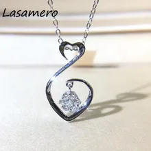 Lasamero венчик 0.65CT круглый вырез проложить Набор 18 К белого золота натуральный алмаз кулон ожерелье