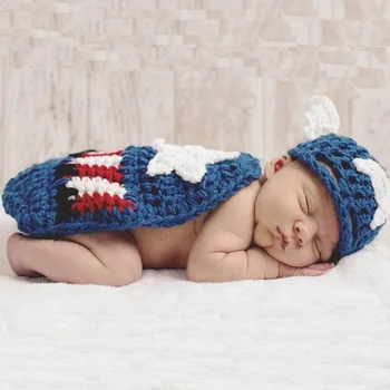 

100%Handmade Newborn Photography Crochet Outfit Costume Infant Baby Boy Photo Shoot Hero Hat+Cloak Knit Clothes Baby Shower Gift