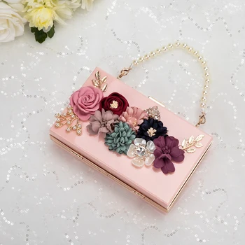 

JHD-Luxury Dinner Party Bag Three-Dimensional Pearl Flower Tote/Small Square Bag/Clutch