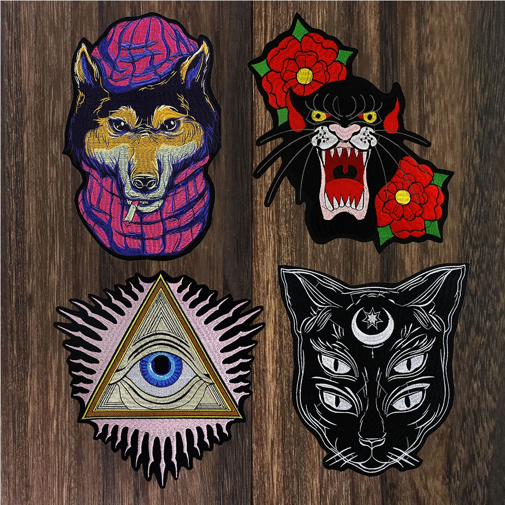 

1pc Fashion Cool Eye Wolf Dog Cat Head Patches for Clothing Iron On Embroidered Appliques DIY Apparel Accessories Patch TH1504