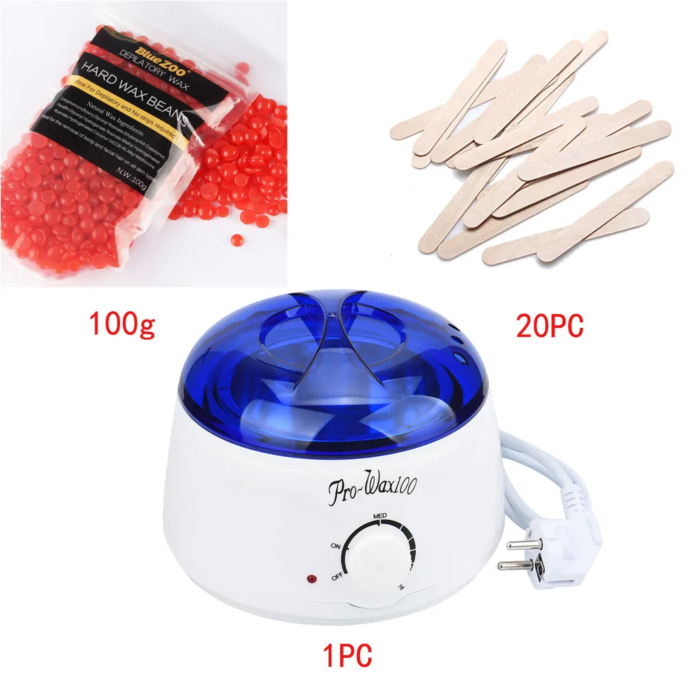 

2018 Hair Removal Wax Strip Hair Removal Beans Set Strawberry 20pcs Wiping Sticks Hot Wax Warmer Heater Pot Depilatory EU Plug