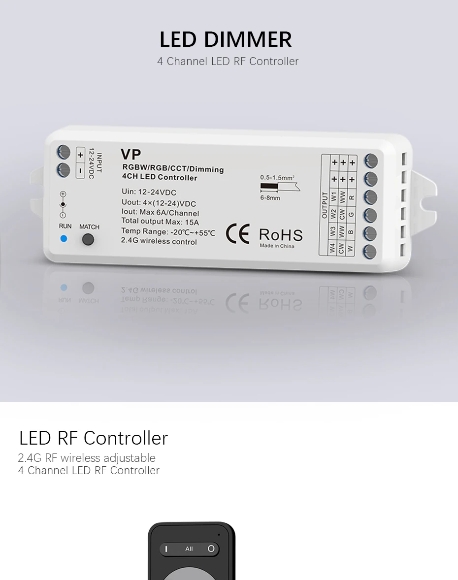 Светодиодный диммер 12V 24V 15A PWM Беспроводной РЧ светодиодный диммер переключатель вкл/выкл с 2,4G 4 канала Диммер пульт дистанционного управления для одного Цвет светодиодный полоски