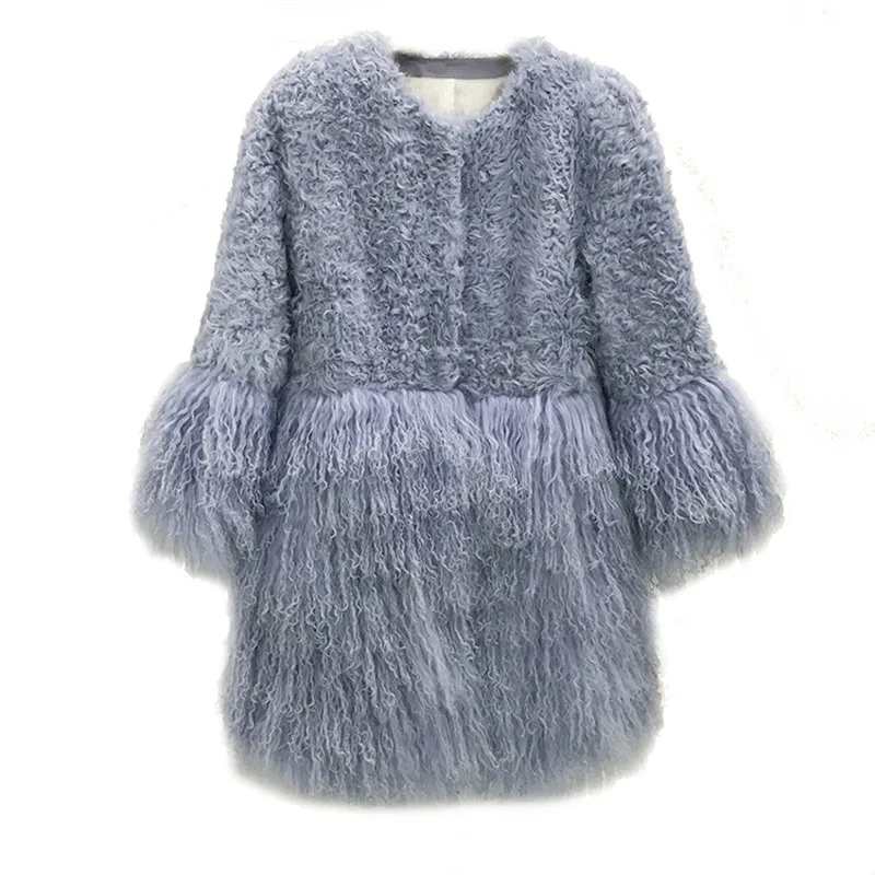 

Mongolia Sheep Fur and Karakul Sheep Fur Women medium Coat long Sleeves Slim Warm Lamb Fur Jacket