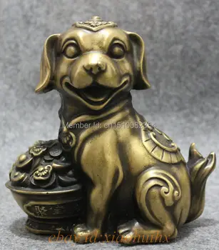 

Chinese Bronze Collect Folk Year Zodiac Wealth Treasure Bowl RuYi Fu Dog Statue