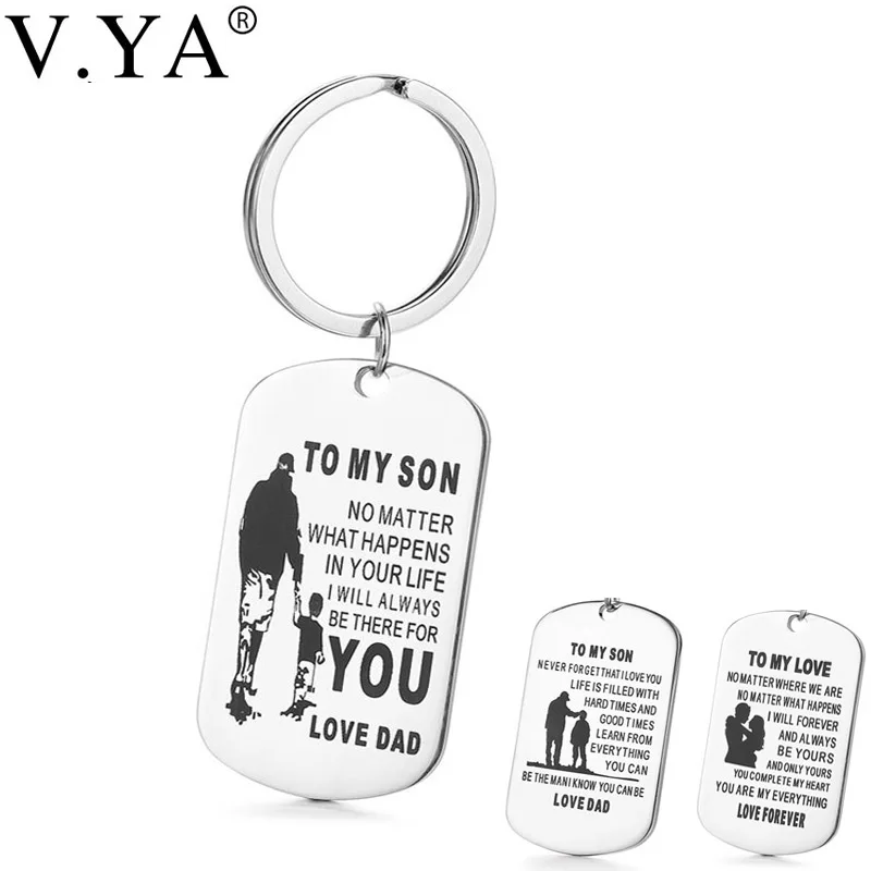 

V.Ya To My Son To My Daughter Hero To My Dad/Lover Keyring Key Chain For Family Jewelry Stainless Steel Tag Silver Keychain Gift