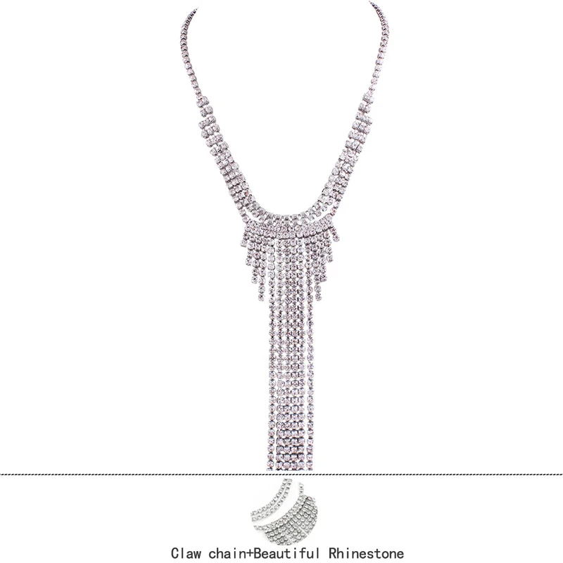 Ретро Длинные кисточкой Rhinestone Подвеска Цепочки и ожерелья Золото белый Цвет цепи