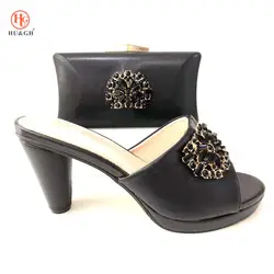 Последние черный Цвет Итальянская обувь с С сумочкой в одинаковом стиле в комплекте со стразами в африканском стиле Для женщин свадебные
