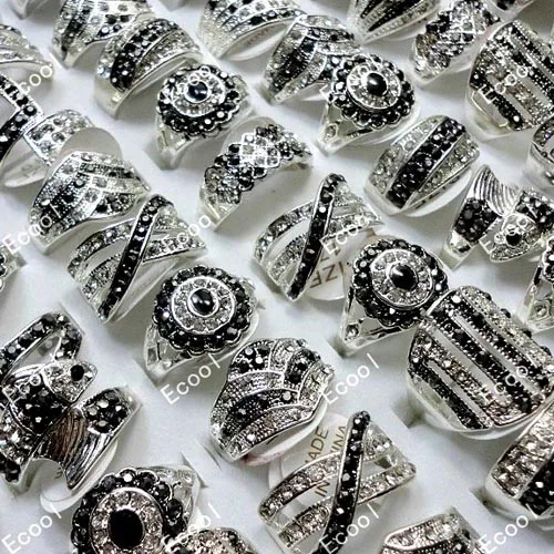 10pcs Wholesale Jewelry Ring Lots Fashion Mixed Rhinestone Silver