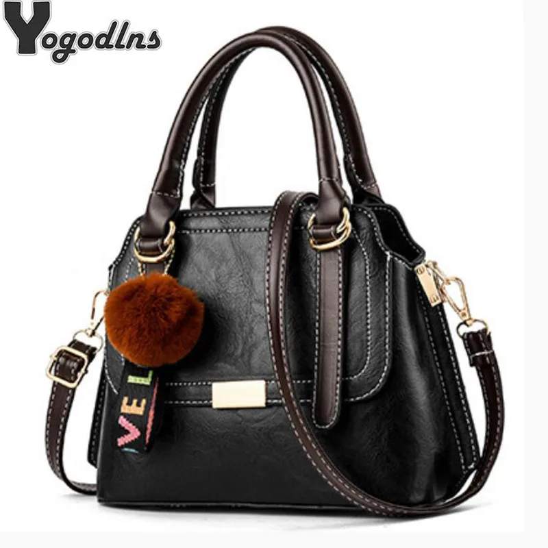 

Women Vintage Bag PU Hairball Shoulder Bag Female Causal Daily Shopping Handbag Lady All-Purpose Style Purse Solid Crossbody Bag