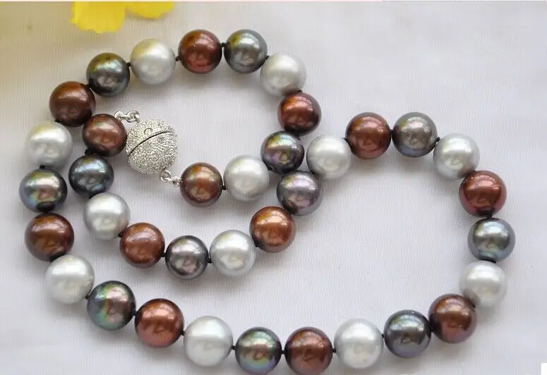 

HOT## Wholesale FREE SHIPPING >>>10-11mm south sea black gray chocolate pearl necklace 18inch