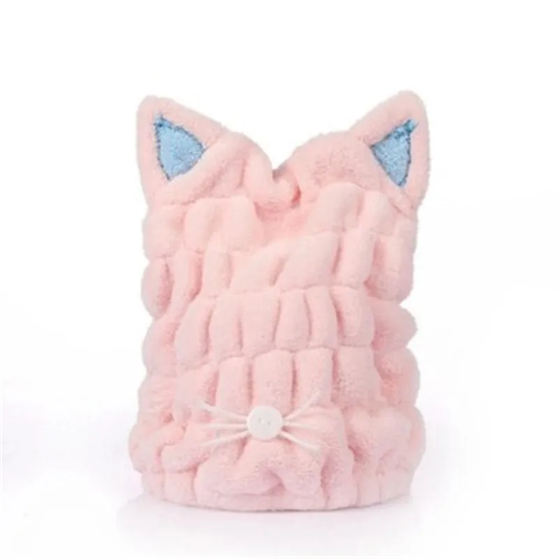 

Lovely Cat Soft Drying Towel Bath Strong Absorbing Quick Dry Hair Hat Cap Microfiber Shower Coral Velvet Hair Drying Wrap Towel