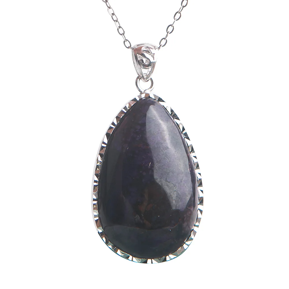 Genuine Natural Stone Sugilite Pendants Sterling Silver Jewelry Gem Water Drop Crystal Bead Pendant Necklace Female 35*23*8mm Genuine Natural Stone Sugilite Pendants Sterling Silver Jewelry Gem Water Drop Crystal Bead Pendant Necklace Female 35*23*8mm