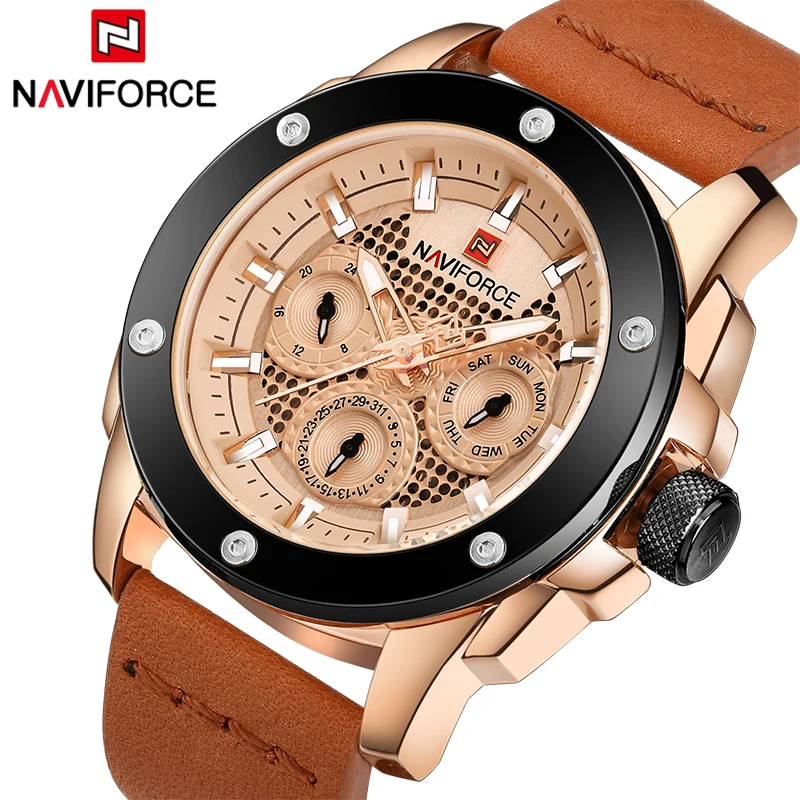 

2018 NAVIFORCE Men's Sport Watches Luxury Brand Men Quartz Watch Leather Man Calendar Waterproof Wristwatches Relogio Masculino