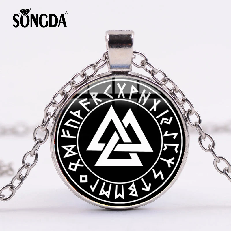 

SONGDA Norway Valknut Symbol Amulet Necklace Pendant Men Viking Scandinavian Rune Nordic Exquisite Choker Glass Crystal Jewelry