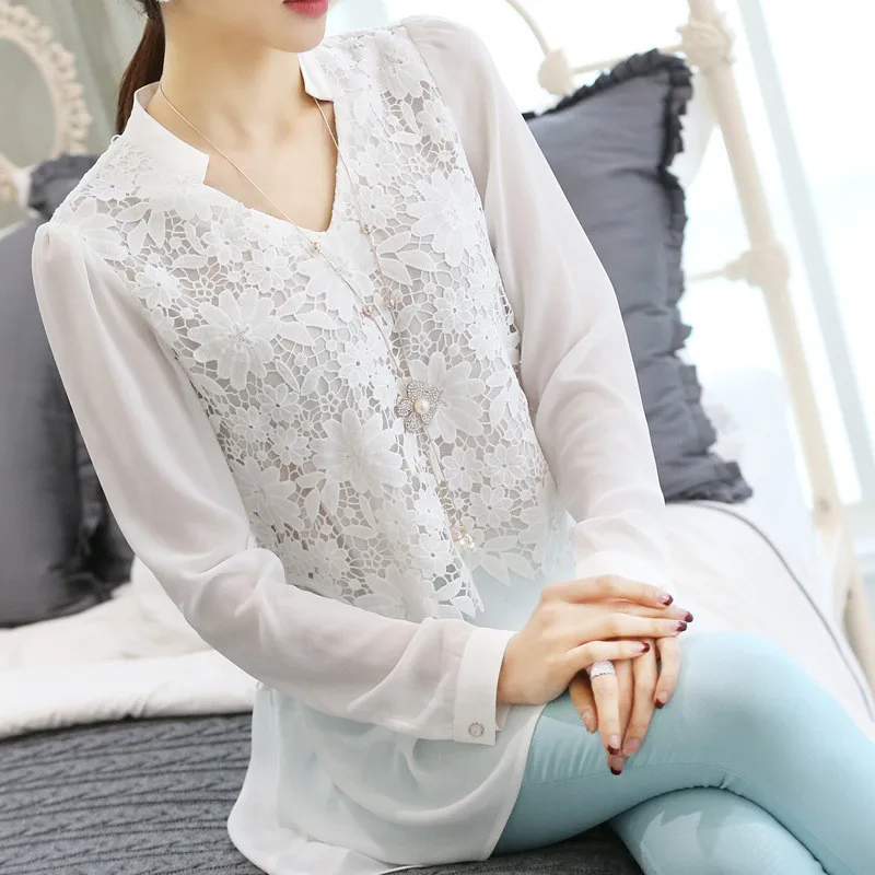 Lady Loose V neck Sweet Cute font b Shirts b font long sleeved Long Style font