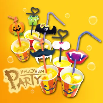 

Halloween Sucker Cartoon Colorful Straw Disposable PP Cold Drink Straws Straight One-off Sucker Straight Straw Drinkware 12pcs