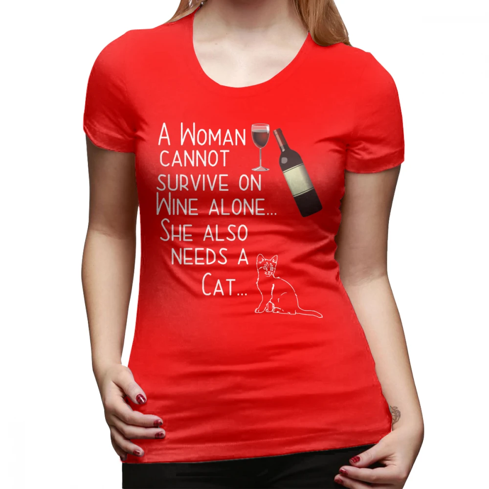 Винная забавная футболка с изображением кота и вина, футболка с забавным дизайном, модная женская футболка XL с коротким рукавом, 100 хлопок, женская футболка - Цвет: Красный