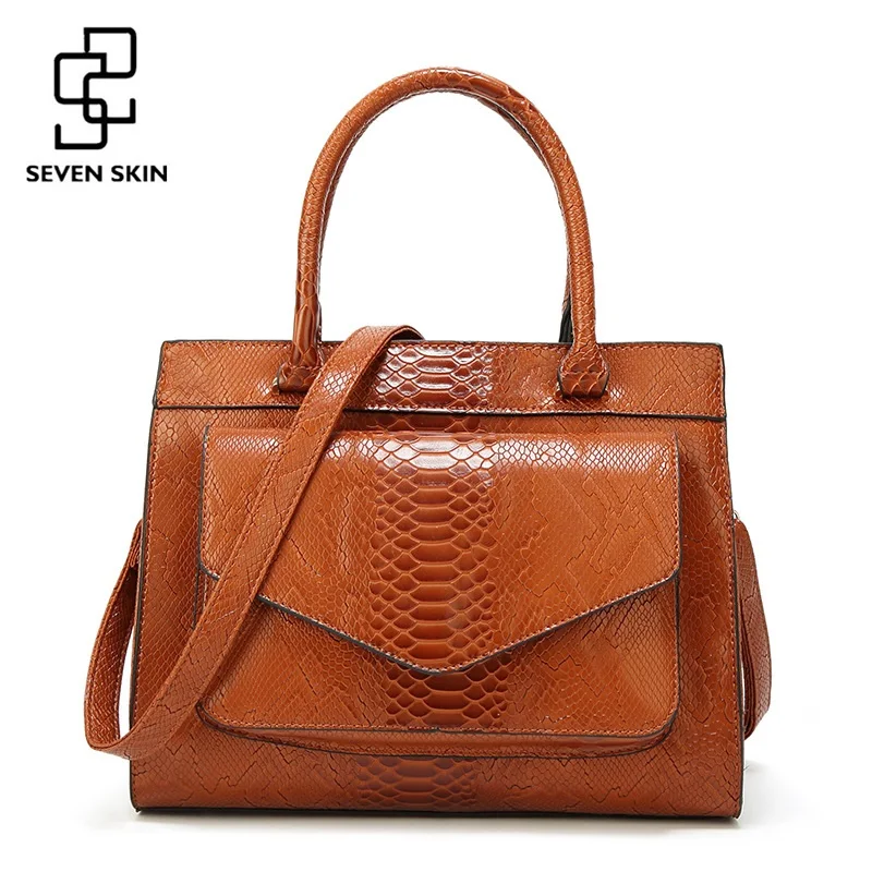 

SEVEN SKIN Quality Leather Women Top-Handle Bags Serpentine Ladies Handbag Large Shoulder Bag Female Casual Totes Messenger Bag