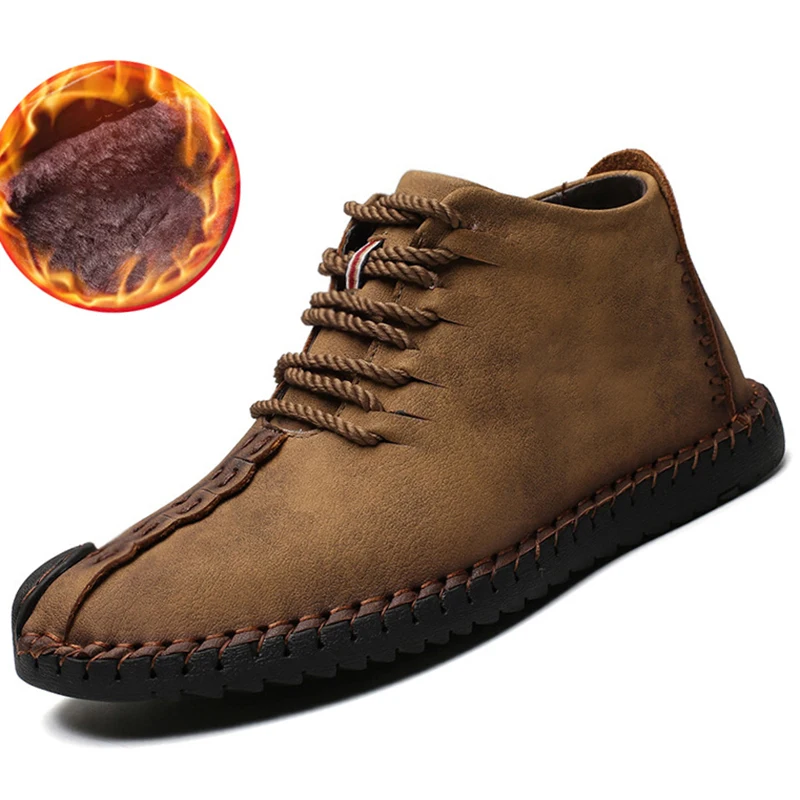 Men Snow Boots Cow Leather Mens Outdoor Hiking Boot Winter Boot Casual Shoes Sneakers Mans Male Work Safety Comfortable Ankle