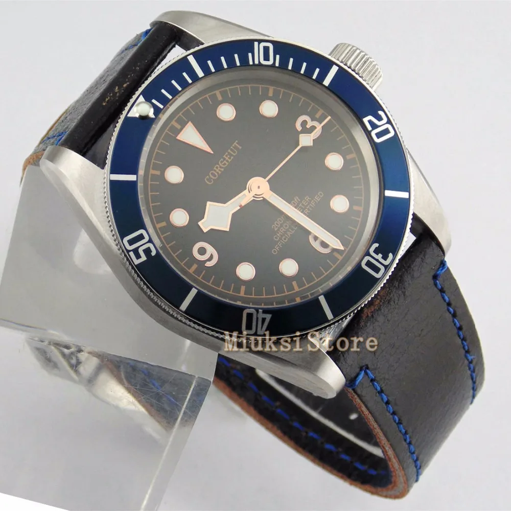 Corgeut 41 мм Мужские часы светящиеся автоматические морские чайки Nouvelle Bleu Verre
