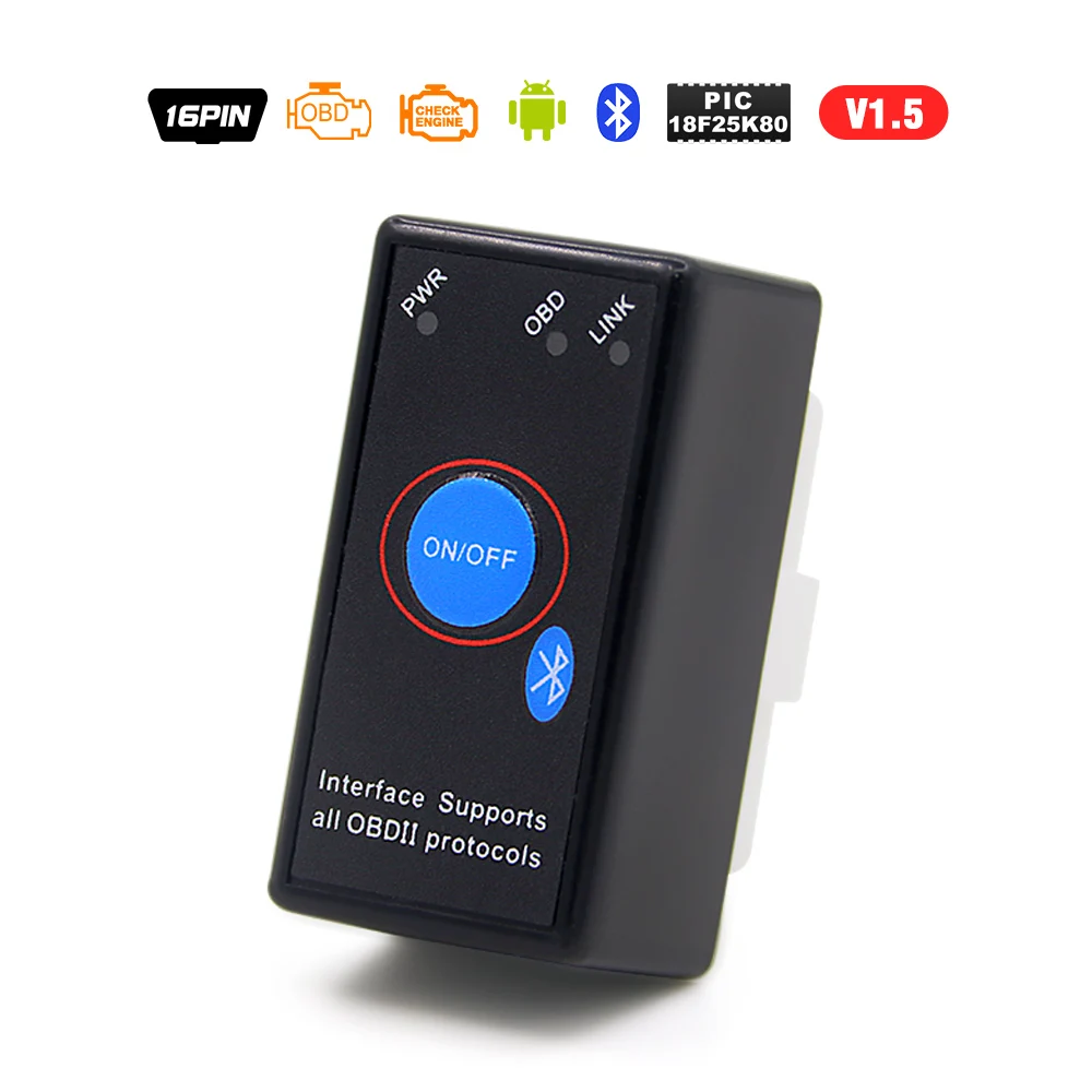 ELM327 usb мини Bluetooth V1.5 PIC18F25K80 OBD2 считыватель кодов Сканер V2.1 Супер Мини ELM 327 wifi Android obd2 диагностический инструмент - Цвет: v1.5 bluetooth