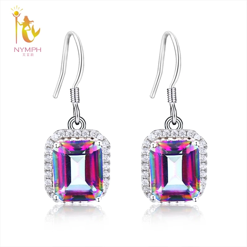 

NYMPH Crystal Drop Earrings 925 Sterling Silver Fine Jewelry For Women Party DailyGift Colorful Cool Trendy Personality T237E