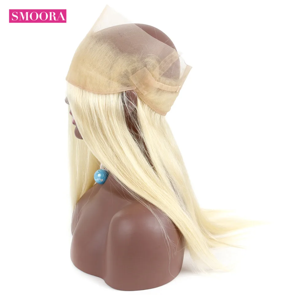

Smoora Malaysian Non Remy Hair 22.5*4*2 Free Part 613 Blonde 360 Lace Frontal Closure Baby Hair Straight Human Hair 130% Density