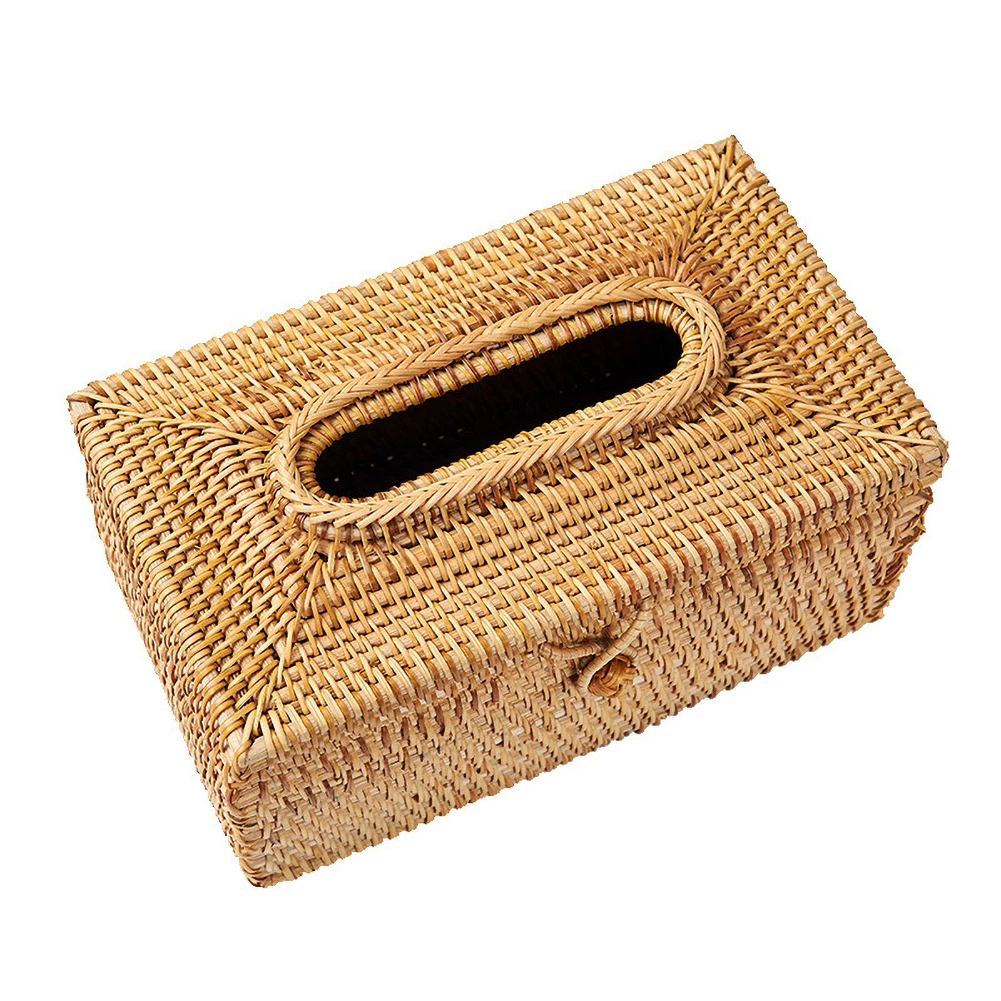 Paper Rack Rattan Tissue Box Elegant Home Decoration Handmade Desktop Tissue Container Napkin Storage Case - Цвет: 02