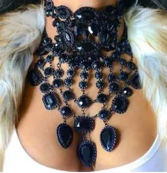 Fashion Jewelry Maxi Necklace For Women 2019 New Rhinestone Crystal Beads Collar Choker Tassel Statement Chockers | Украшения и