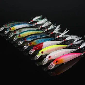 

Super Quality 10 Colors Hard Bait Minnow Fishing lures Bass Fresh Salt water japan sea 3D Eyes Wobbler Crank Pesca Feather tail